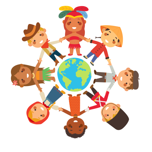 Friends holding hands around the world