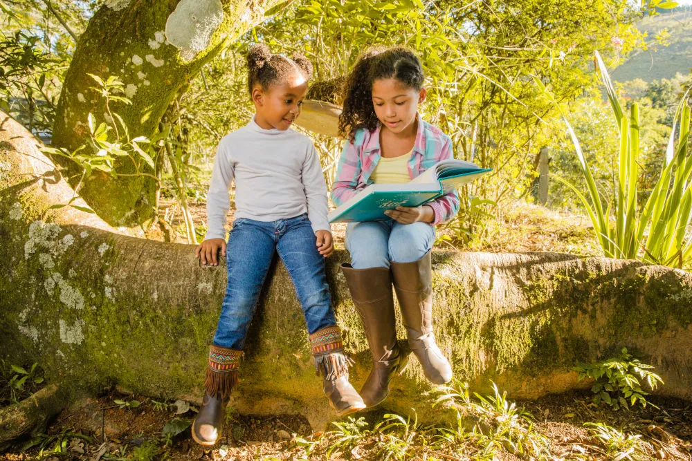 Friends reading a book together